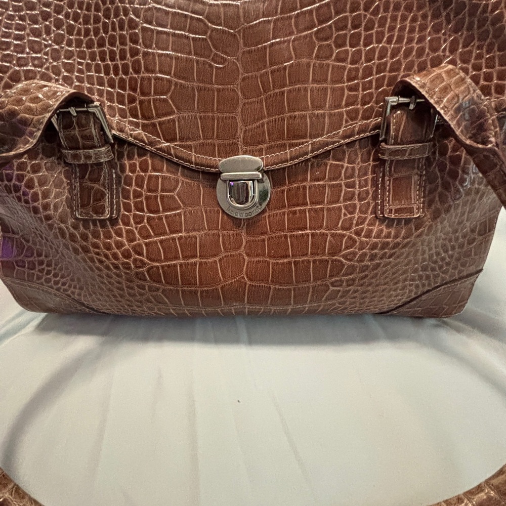 Liz Claiborne Croc-Embossed Brown Satchel